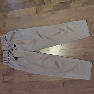 High-Waisted Cropped Plaid Pants With Paperbag Waist